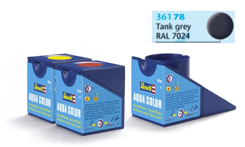 Tinta Revell para plastimodelismo - Aqua Color - Solúvel em água - tank grey mat
RAL 7024 - 18ml