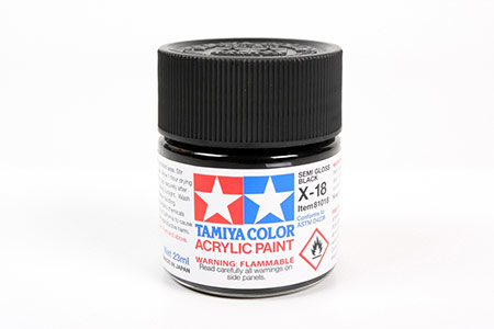 Tinta Tamiya para plastimodelismo - Acrílica X-18 - Preto semibrilhante 23 ml