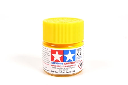 Tinta Tamiya para plastimodelismo - Acrílica mini X-8 Amarelo limão - 10 ml