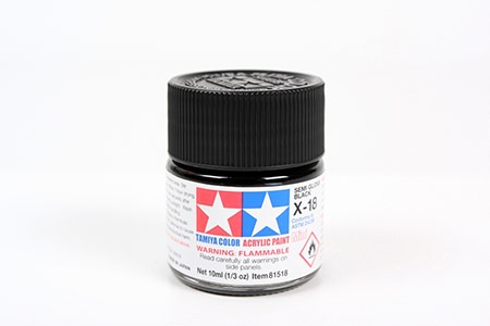 Tinta Tamiya para plastimodelismo - Acrílica mini X-18 - Preto semibrilhante 10ml