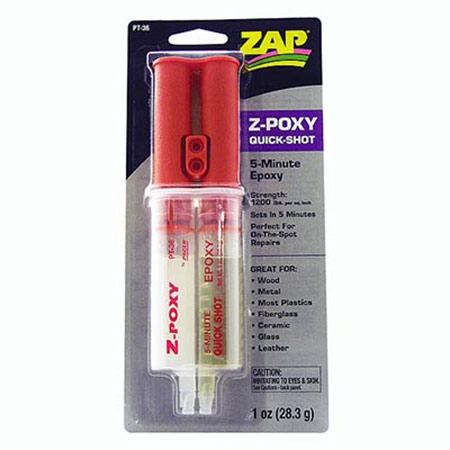 Cola epóxi de cura em 5 minutos (28,3 g) Z-Poxy Quick Shot em duas seringas